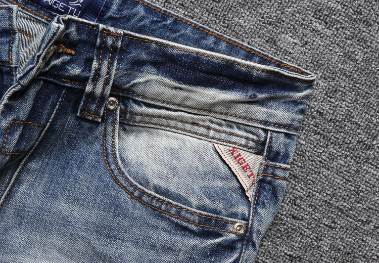 Классические модные уличные мужские джинсы светло-синего цвета с вышивкой Лоскутные рваные джинсы для мужчин Slim Fit Хип-хоп джинсы homme