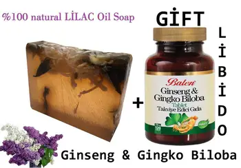 

(gift items)HANDMADE LILAC essential oil 100gr Soap+Gift Food Supplement Ginseng & Ginkgo Biloba Herbal Beauty Body Health Libid