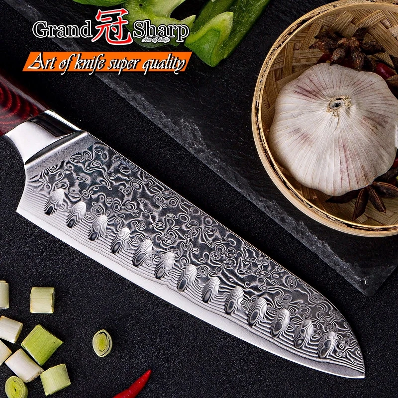 GRANDSHARP дамасский стальной нож 67 слоев японской дамасской стали VG10 дамасский кухонный нож Santoku суши сашими поварской нож