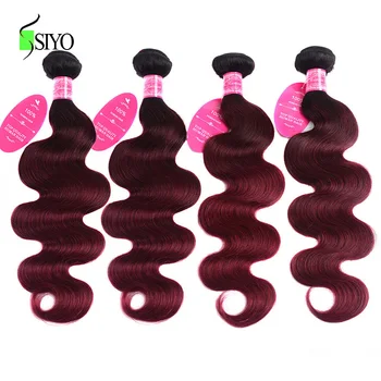 

Siyo Hair 4Pcs Ombre Malaysian Body Wave Bundles 1B/Burgundy Ombre Hair Bundles Weave 99J Red Remy Human Hair Extension