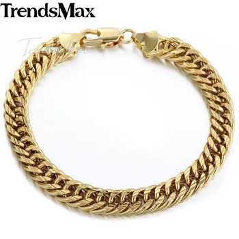 

Men's Bracelets Gold Double Curb Link Chain Bracelet For Male Jewelry 2018 Accessories Gifts Dropshipping Wholesale 7mm KGB41