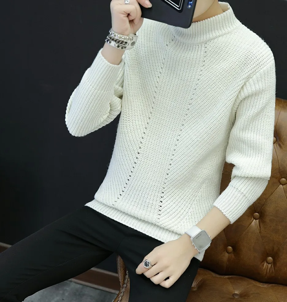 HIGH QUALITY  2017 autumn and winter half small fresh turtleneck turtleneck sweaters men loose sweater Mens solid