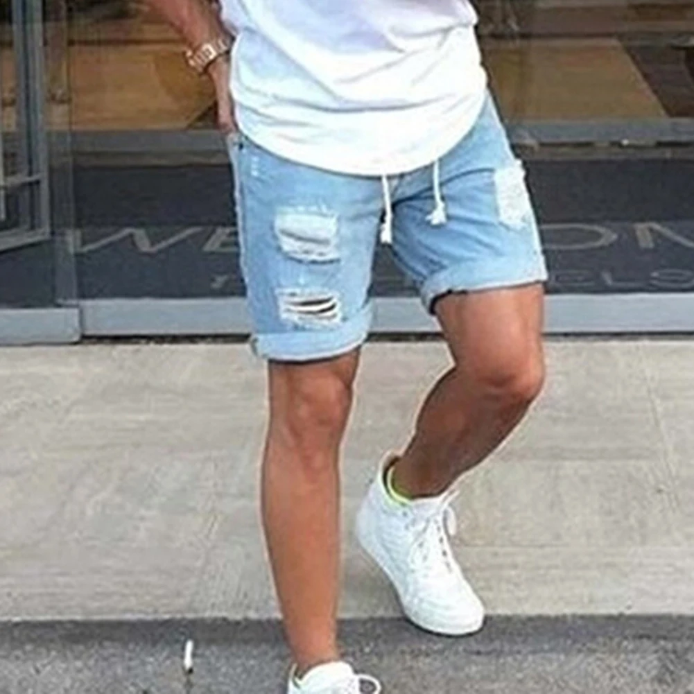Summer font b Men b font Short font b Jeans b font Fashion Drawstring Denim Pants