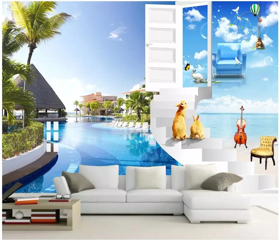 Custom mural 3d photo wallpaper on a wall Mediterranean Sea View TV Sofa Background Wall Home decor murals | Обустройство дома