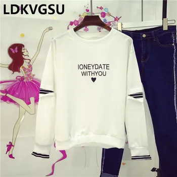 

Letter Print Hoodies Women Spring Autumn 2018 Pullovers Loose Patchwork Top Fenale Round Neck Wild Print Sweatershirt Is441