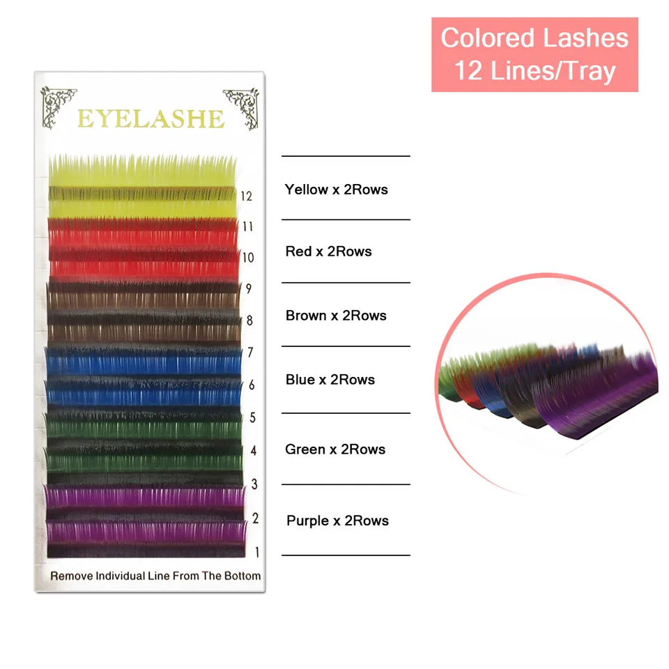 

Eyelashes for Coloring 12 Lines/Tray Rainbow Eyelash Extensions Kit Colored Cilia Color Individual Eyelashes Volume Eyelash BK1