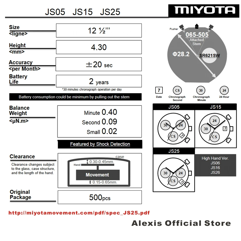 MIYOTA JS25 кварцевые часы с днем на 3 позиции