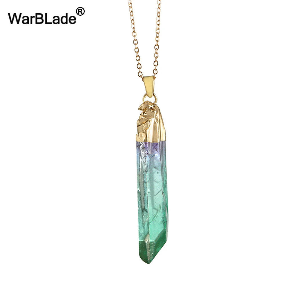 WarBLade натуральный камень кварц кулон ожерелье Красочный естественный неправильной формы Кристалл Камень Подвески золото сторона ожерелье s для женщин