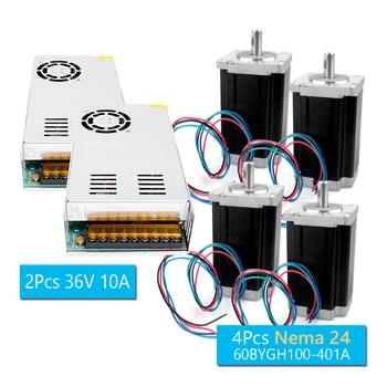 

4pcs Nema24 CNC Router Stepper Motor 2Phase 4 Wire 60BYGH100-401A Single Shaft + 2pcs 360W 36V 10A Switching Power Supply
