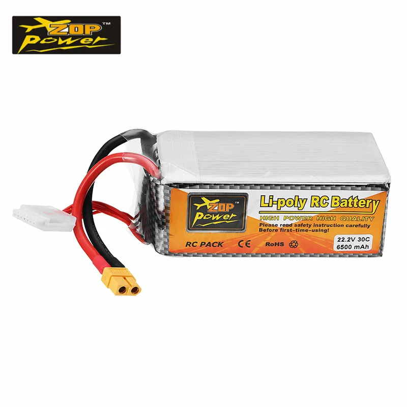 

High Power ZOP Power 22.2V 6500mAh 30C 6S XT60 Plug Rechargeable Lipo Battery for RC Helicopter Car Toys Models Spare Parts