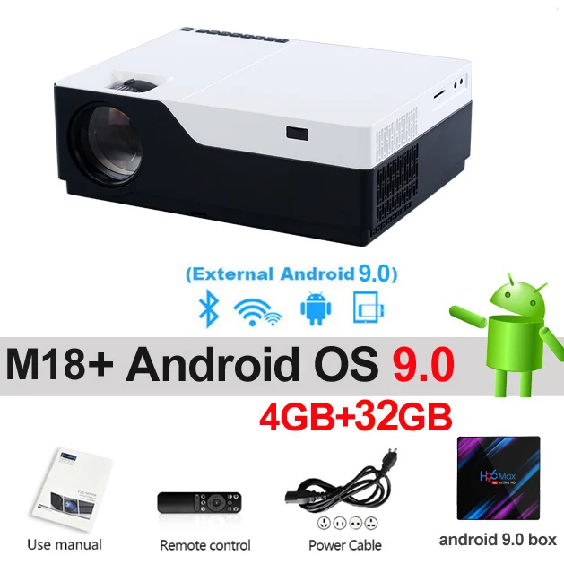 WZATCO 1080P FULL HD светодиодный видеопроектор 5500Lu Android 9,0 wifi поддержка AC3 проектор для игр Кино Домашний кинотеатр - Цвет: M18  32GB Android9.0