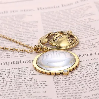 

zheFanku Retro Map Shocking Show Magnifier Pendant Necklace Magnify Glass Reeding Decorative Monocle Gold Color Necklace