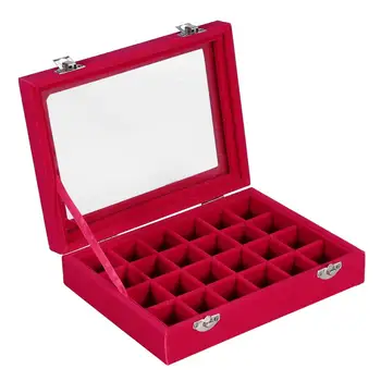 

24 Grids Fine Plush Nail Art Display Storage Box Jewelry Ring Display Box Glitter Polish Sequins Rhinestone Manicure Organizer