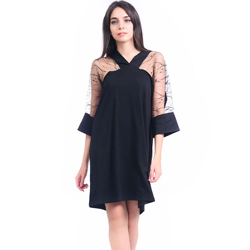Online black knee length dresses with sleeves shirt wool