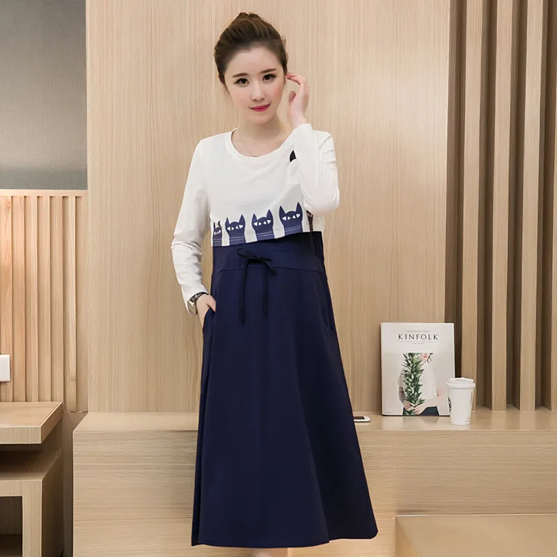 

Maternity Dress Summer Spring Solid Long Sleeve Dress Breastfeeding Dresses Nursing Clothes Pregnant Women Maternity Clothes