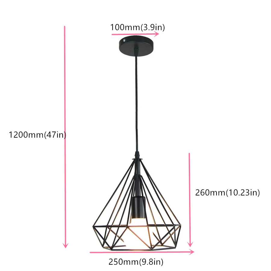 Черный бриллиант винтажный железный каркас подвесной светильник s E27/26 AC110-260 Лофт светильник ing конструкция светодиодный светильник подвесной светильник для помещений