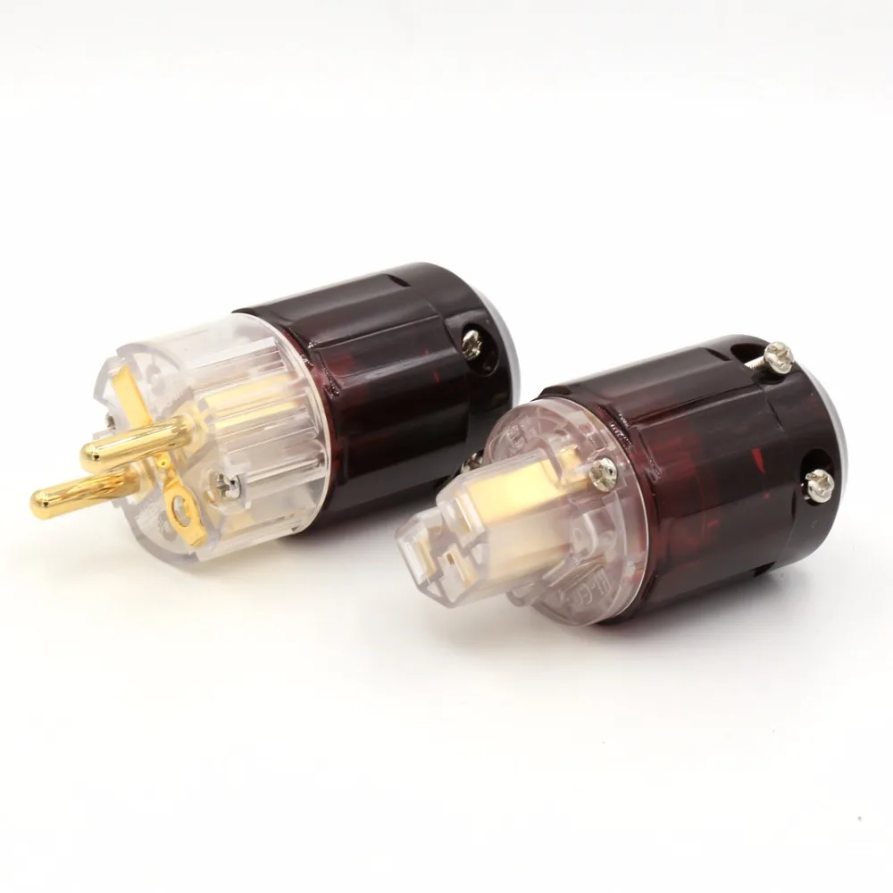 Одна пара 24 К позолоченный C-079 IEC+ P-079e Schuko EU штекер для аудио кабель питания