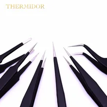 6 Pcs New Stainless Steel Industrial Anti-static Tweezers Tool Magnet Beauty Eye Makeup Tools Excellent Magnetic Eyelashes BK