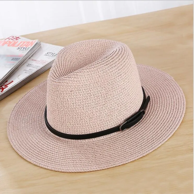 Seioum Летние путешествия Шляпы Для Женщины Мужчины Соломы Шляпа Солнца широкими Полями Пряжки Ремня Пляж Панама Джаз шляпа Женщина Мужчина Sunhat