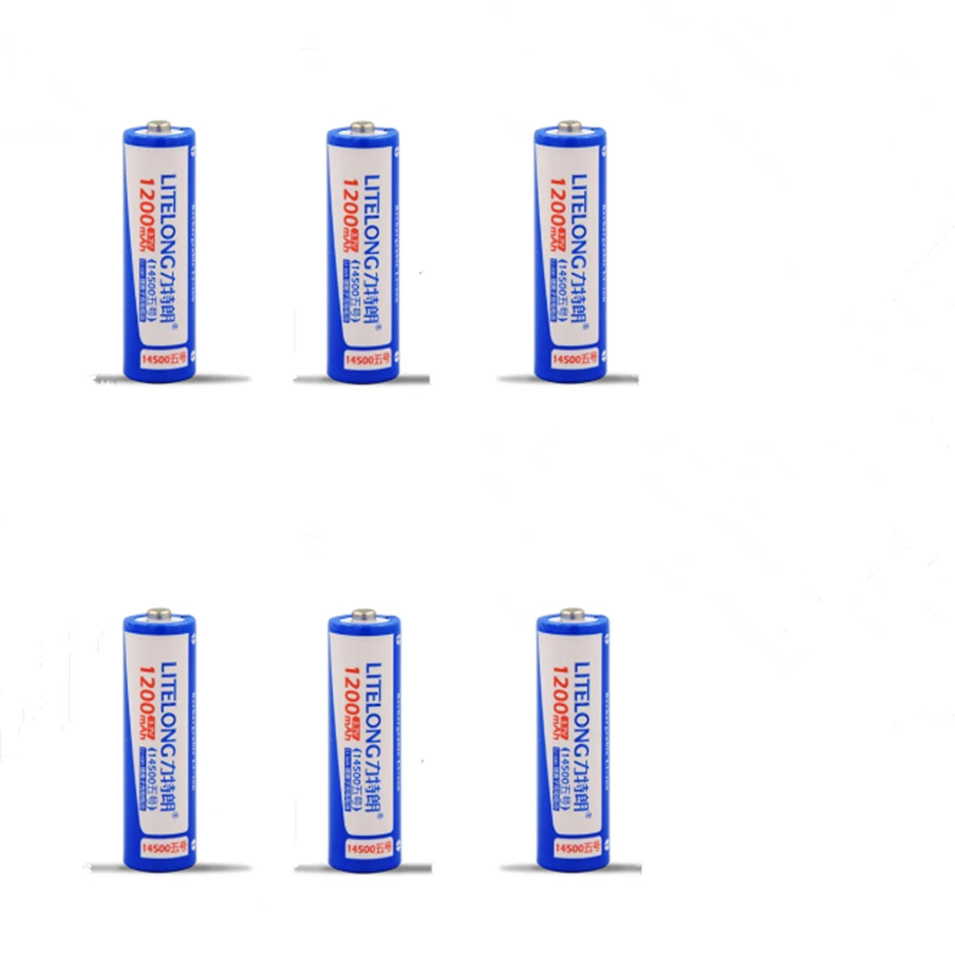 

6pcs/lot Large capacity 3.7V 1200mAh AA lithium battery 14500 rechargeable battery suitable for flashlight toys