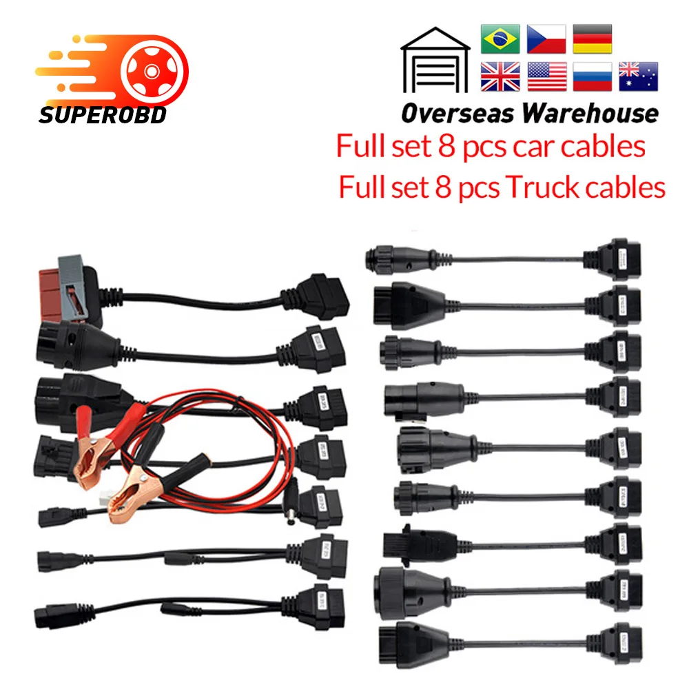 

2018 high quality 8PCS/Lot OBDII car cables full set 8 for TCS pro auto scanner DHL Free Shipping