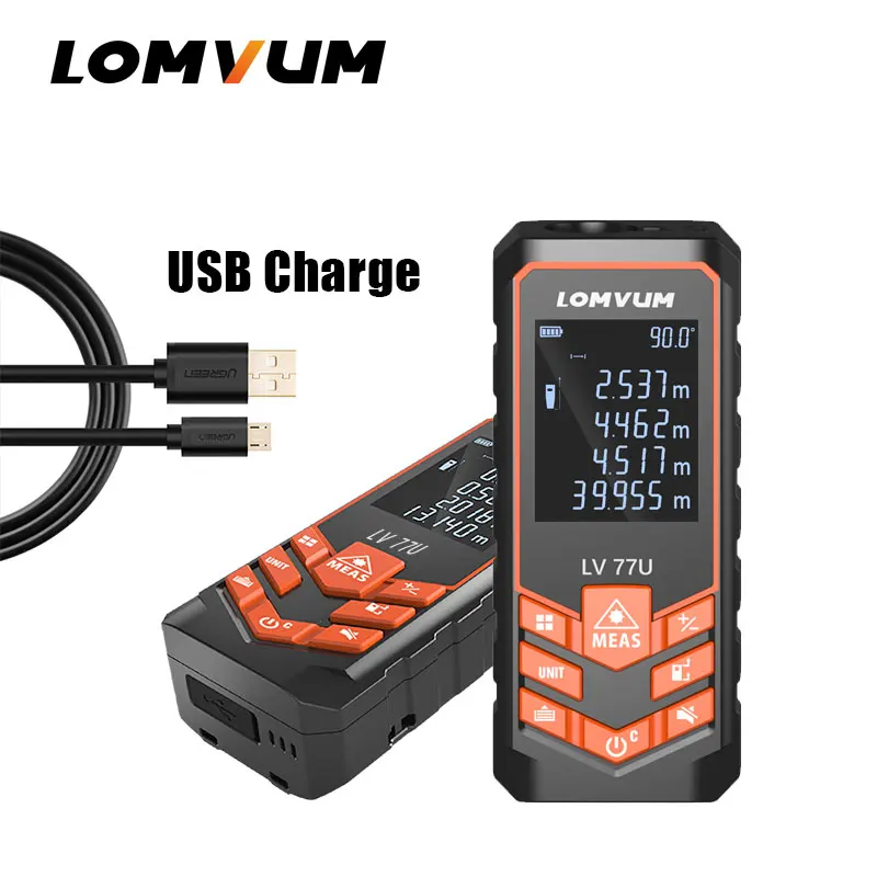 LOMVUM LV 77U Handhold Laser rangefinder Digital Laser Distance Meter USB-Charge Electrical Level tape Laser distance measurer