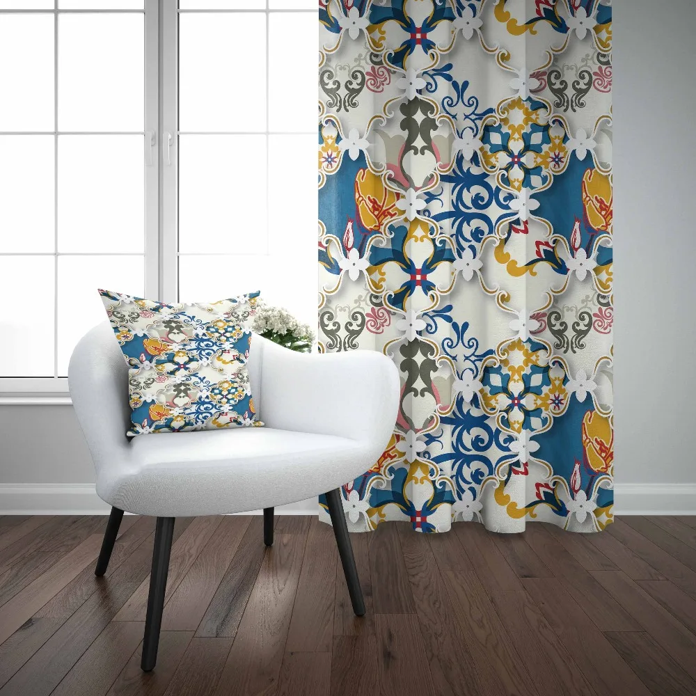cheap Else Blue Yellow Ottoman Authentic Frames Authentic 3D Print Living Room Bedroom Window Panel Curtain Combine Gift Pillow Case