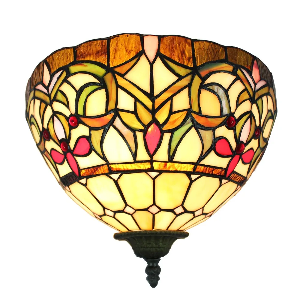 

12 inch Stained Glass Handcrafted Floral Wall Sconce Lamp Wall Light Bronze Finish