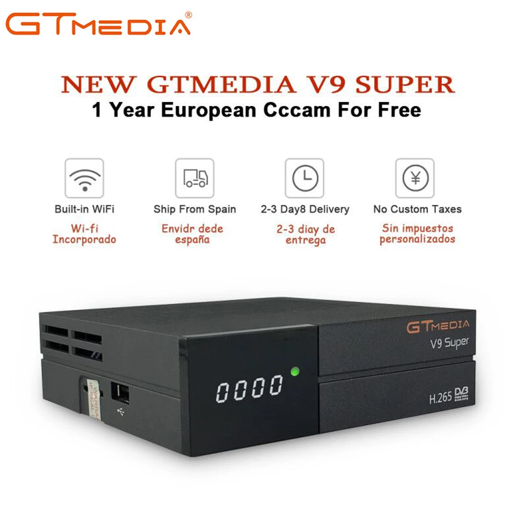 

FREESAT Gtmedia V9 Super DVB-S2 Built-in WIFI Support AVS+H.265 Youtube Satellite Receiver with 1 year Europe lines cccam TV box