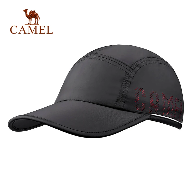 CAMEL Unisex Nylon Outdoor Visor Hat Quick Drying Ultralight Breathable Comfortable Adjustable Hiking Camping Fishing Cap - Цвет: Black