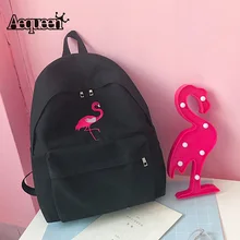 Aequeen Фламинго Печать Рюкзак Вышивка Холст ранцы для студентов рюкзак Для женщин плеча Bookbag милые животные daypack