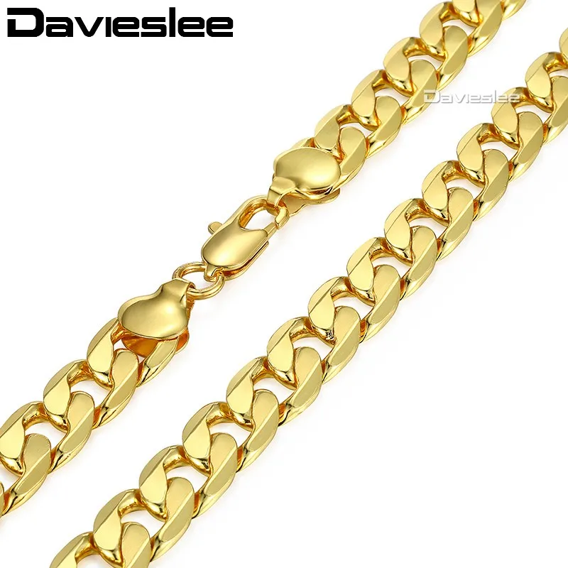 

Davieslee Mens Necklace Rose Yellow Gold Filled Chain Vintage Cut Curb Link Wholesale Jewelry 12mm LGN270