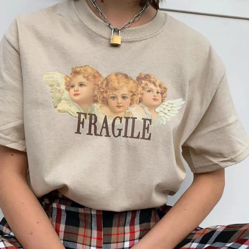 

2019 Hot Summer Baby Angel Cartoon Print Summer Letter Printing T shirt Short Sleeve Casual Women Harajuku Ulzzang Loose T-shirt