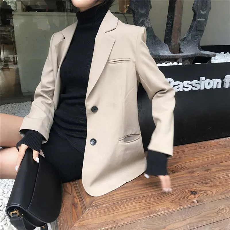 NiceMix 2019 Spring Autumn Loose Joker lapel suit jacket autumn and winter temperament long two-button long sleeve coat for wome