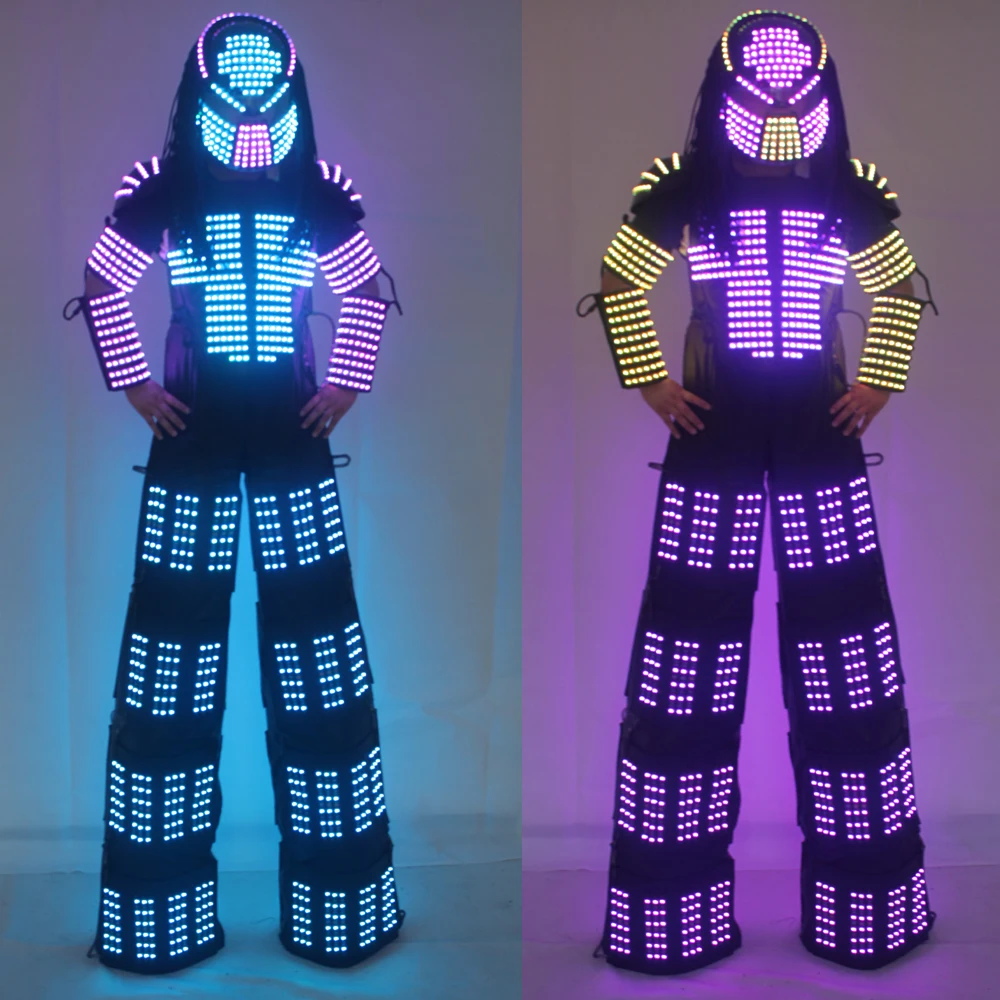 David Guetta костюм робота из светодиодов Traje одежда ходунки LED шлем лазерные перчатки