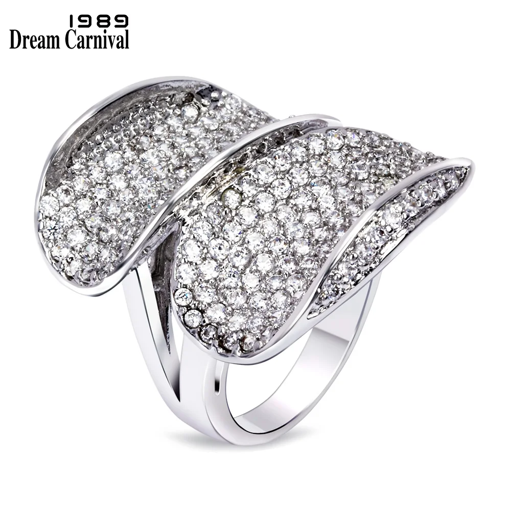 

DreamCarnival 1989 Angel Wings Design Pave setting Cubic Zirconia Bride Clear White Rhodium Gold Color Wedding Rings SJ09240