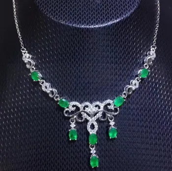 

Emerald necklace with pendant Free shipping Natural emerald 925 sterling silver 0.25ct*8pcs gemstone Fine jewelry #SB18101022