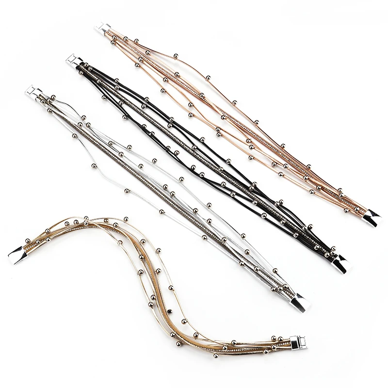 Amorcome Multilayer Leather Bracelets For Women 2020 Trendy Design 4 Colors Beads Charm Double Wrap Bracelets & Bangles Jewelry - Image 4