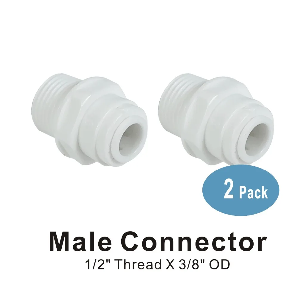 

Male Connector 1/2" Thread x 3/8" Quick Connect Fitting Parts for RO Systems and Water Filters - 2 PACK