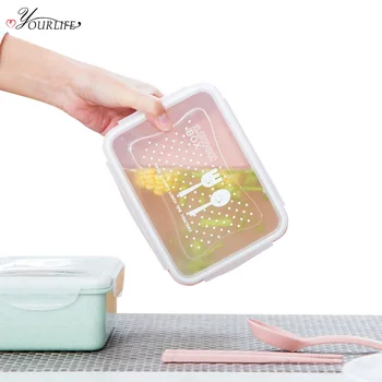 

OYOURLIFE 1pc Creative Microwave Lunch Box Eco-Friendly Wheat Straw Bento Box For Kids School Food Container With Dinnerware Set