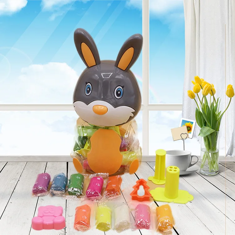 

New Cartoon Bunny Clay Plasticine Set Non-toxic Clay Space Sand Toy Crystal Clay Ultralight Clay