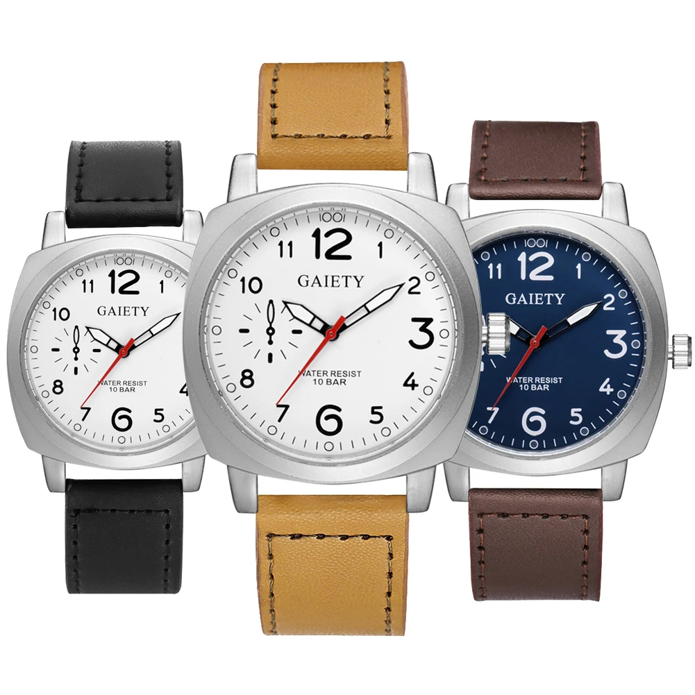 

Casual Men's Faux Leather Band Big Number Square Dial Analog Quartz Wrist Watch