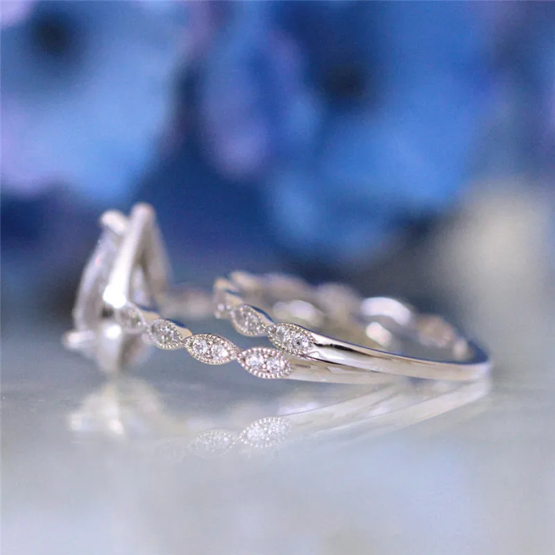 New Pear Cut Shape 5A Zircon Engagement Wedding Rings For Women Pear Opal Single Stone Lady Ring Size 10 Jewelry Dropshipping R4