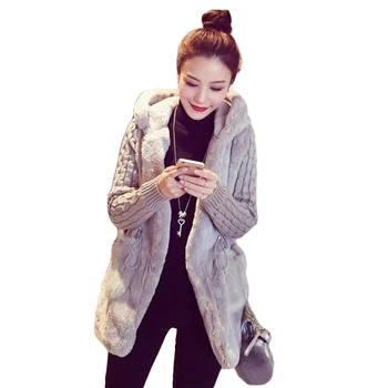 

Women Cardigan Hoodie Fluffy Faux Fur Knitting Jacket Warm Winter Coat Outwear