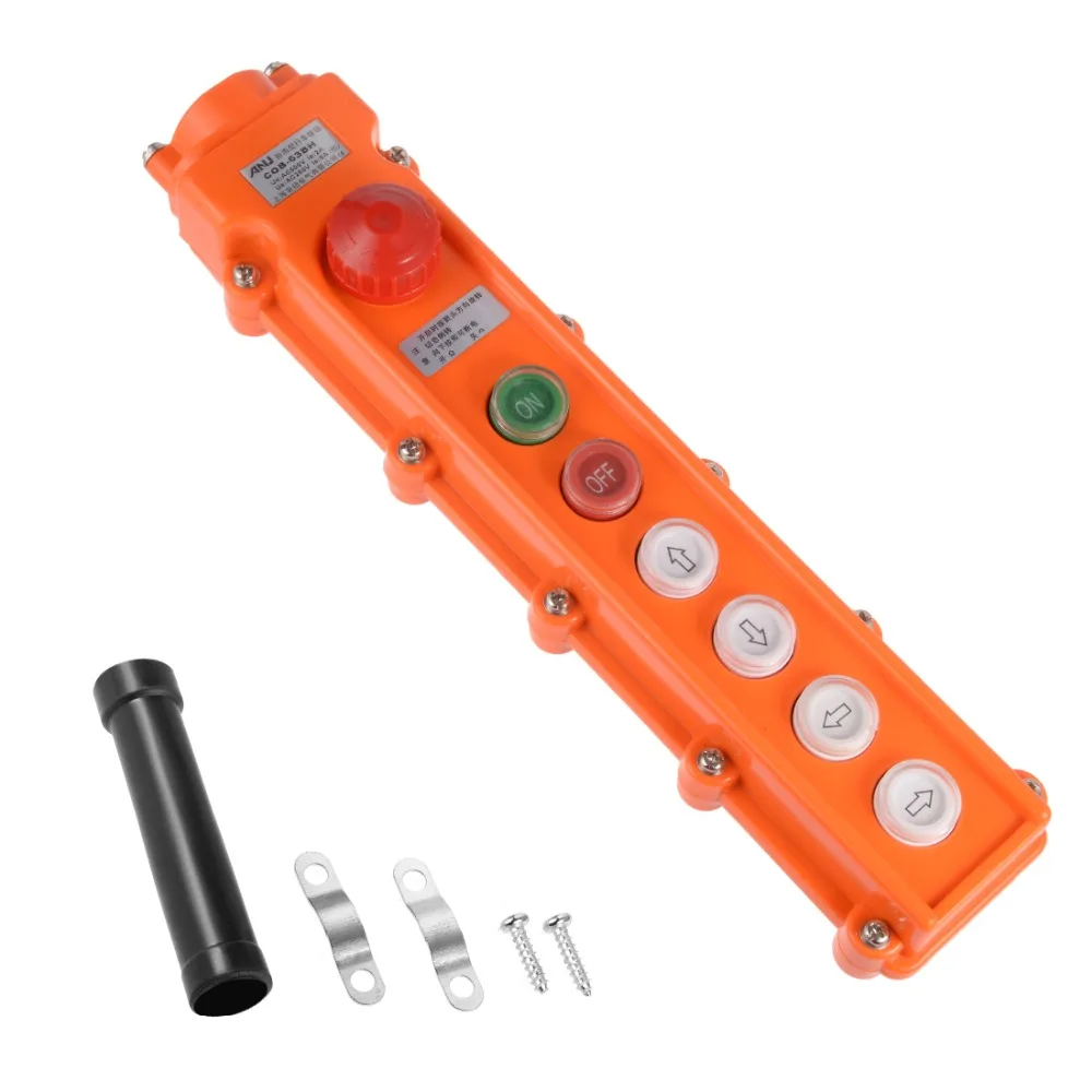 

UXCELL 1 PCS Rainproof Switch Hoist Crane Pendant Control Station Push Button Switch 4/6 Ways Up Down Left Right On Off Orange