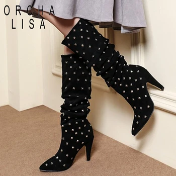 

ORCHA LISA Female autumn Winter Thigh High Boots High Heels Women Over The Knee Botas Knee Boots Mujer Shoes Plus Size 43 J432
