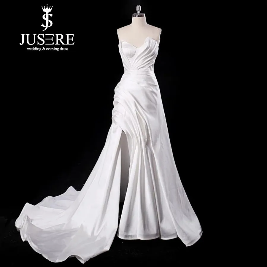 Vestido de festa халат De Soiree V образным вырезом с боковыми Ruching Pleat Длинные атласвечерние вечерние платья цвета слоновой кости платье для выпускного - Цвет: Same as image beige