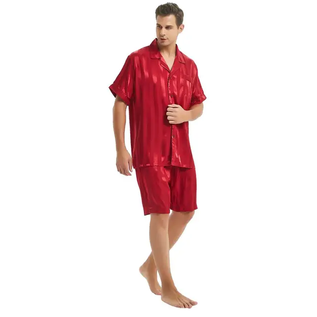 Mens Silk Satin Short Pajamas Set Pajama Pyjamas Set Sleepwear Set S ...