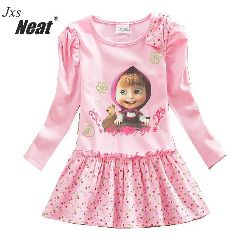 

Baby girl spring autumn long-sleeved dress pink cotton fashion cartoon style princess party dress children's clothes H5306