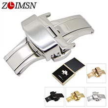 ZLIMSN 12 ~ 22mm Papillon Boucle Poli Brossé En Acier Inoxydable Fermoir pour Cuir Montre Bandes Ceinture Argent Noir Rose or Couleur